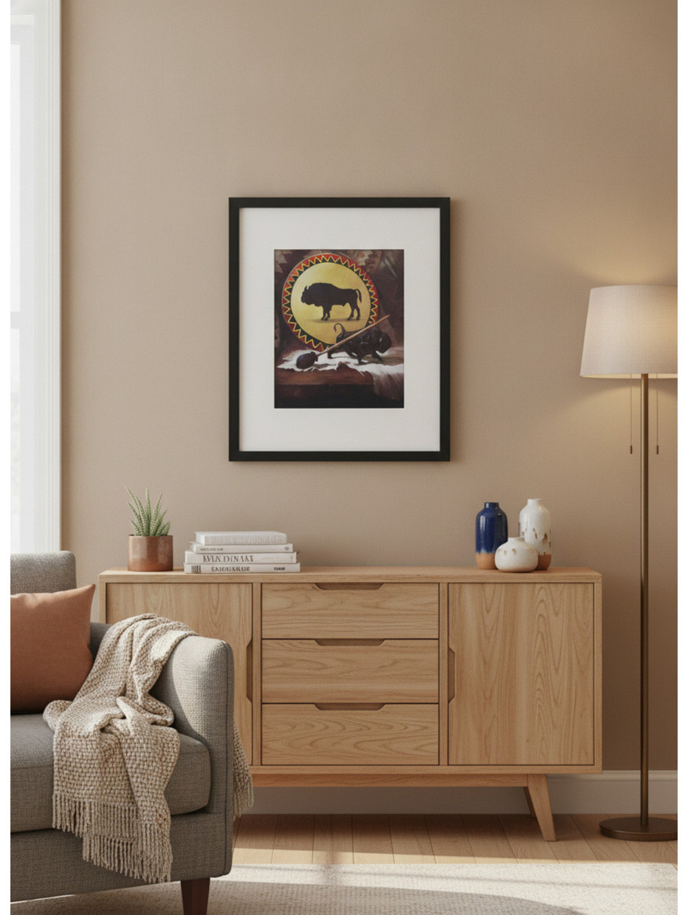 Framed Buffalo Silhouette Art Print | Native Western Decor